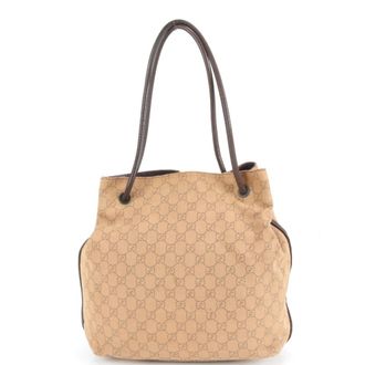 Gucci Brown Leather Canvas Tote Bag (Pre-Owned)
