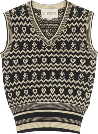 Valentino Gilet in Maglia - Dames - V-hals truien - Zwart - M - Wol - Truien & Vesten