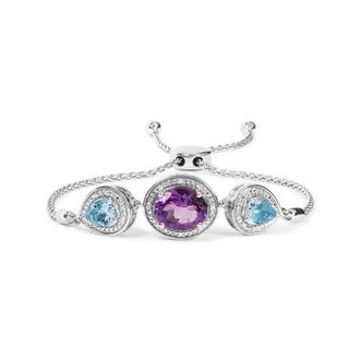 House of Brilliance Silver Amethyst & Topaz with Diamond Bolo Bracelet in White at Nordstrom