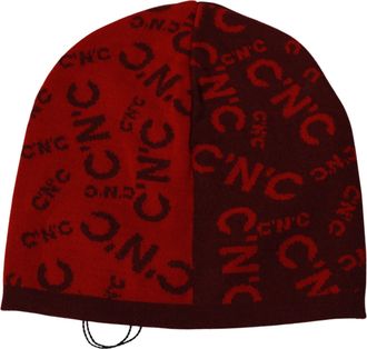 Costume National Mens Wool Blend Branded Beanie Red Acrylic