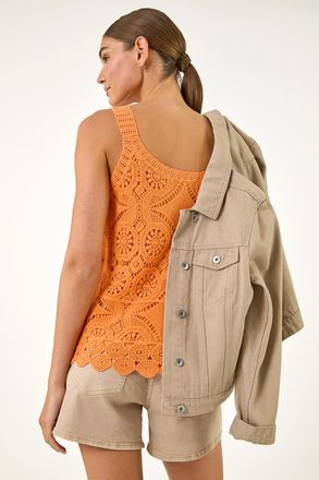 Roman Cotton Crochet Knit Vest Top