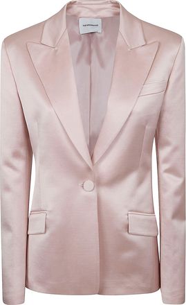 Andamane Fitted Satin Blazer with Peak Lapels and Padded Shoulders