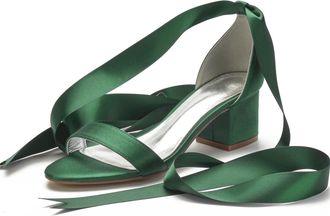 Miyoopark Comfortable Wedding Shoes for Women Block Low Heel Evening Sandals M535 Dark Green UK 8.5