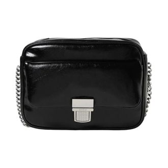 Msgm Cross Body Bags, female, Black, Size: ONE SIZE Stylish Leather Crossbody Bag with Chain