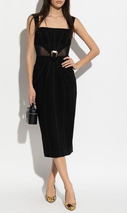 Versace Jeans Couture Denim Dress With Transparent Inserts At The Waist, Womens, Black