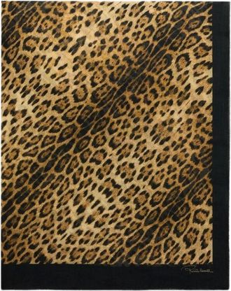 Roberto Cavalli Scarves, female, Beige, Size: ONE SIZE Jaguar Print Modal Cashmere Scarf