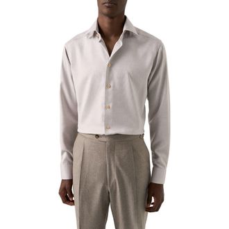 Eton Slim Fit Houndstooth Twill Dress Shirt in Light Beige at Nordstrom, Size 15.5