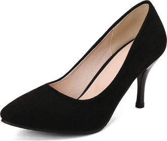 Generic Womens Slip on Court Shoes Pointed Toe Faux Suede Dress Pumps Stiletto High Heel Party Prom Date Shoes,Black,10.5 UK