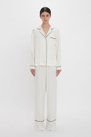 Victoria Beckham VB Monogram Pyjama Sleep Set In Ivory XS