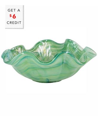 Vietri Vietri Onda Glass Green Ruffled Round Bowl With $8 Credit