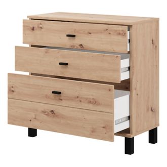 Dmora Credenza Mindo, Aparador 3 Cajones, Un Estante, Con Patas, 77x35x78h Cm Marr&oacute;n Roble Nudos