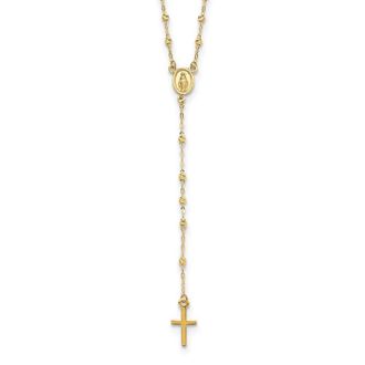 Diamond2Deal 14k Gold Polished & Diamond-Cut Rosary Cross Necklace 17