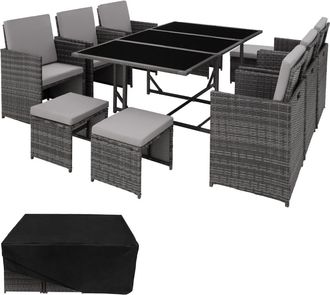 TecTake Conjunto de ratán para 6-10 personas, funda impermeable, gris