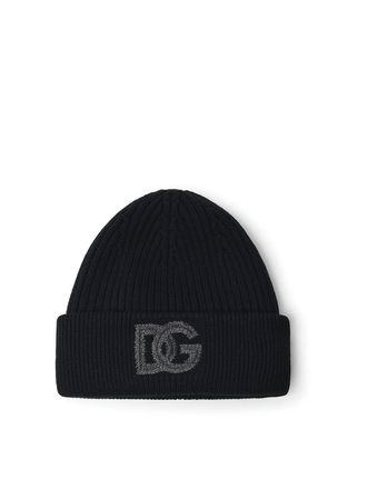 Dolce & Gabbana Logo Beanie In Black Virgin Wool