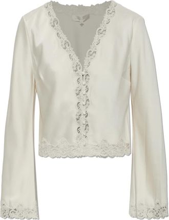 LoveShackFancy Fioretta Satin Top - Dames - Blouses - Beige - XS - Polyester - Overhemden