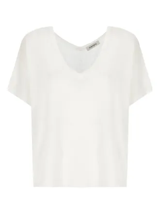 KANGRA v-neck short-sleeve T-shirt - women - Linen/Flax - S - White