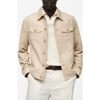 Mango Suede Effect Trucker Jacket in Beige at Nordstrom, Size X-Large
