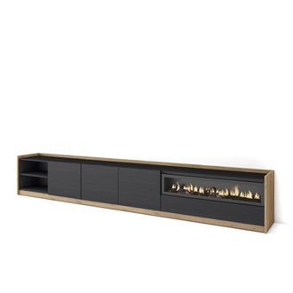 Skraut Home Skraut Home - Mueble Tv, Televisi&oacute;n, 310x37x50cm, Para Tv Hasta 80, Chimenea El&eacute;ctrica, Negro Y Roble