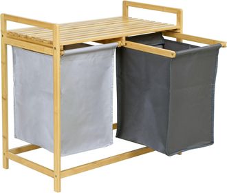 OEM Cesta De Ropa O Juguetes De Bamb&uacute; Hanoi, 2 Compartimentos, Bicolor