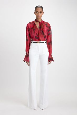 Victoria Beckham Drape Blouse In Raspberry Floral Print 10