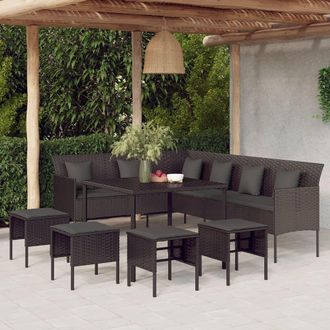 vidaXL Set Comedor De Jard&iacute;n 6 Pzas Con Cojines Rat&aacute;n Sint&eacute;tico Negro Vidaxl