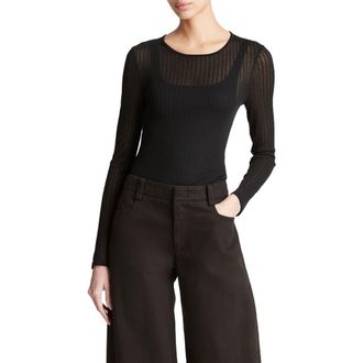 Vince Semisheer Rib Long Sleeve Top in Black at Nordstrom Rack, Size X-Small