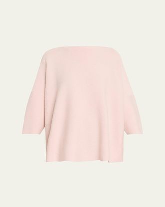 Eskandar Cashmere Slash Neck 3/4-Sleeve Sweater - Mid Plus Length