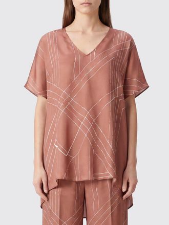 Alysi Blusa in pura seta con stampa grafica e scollo a V