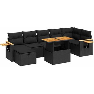 vidaXL Set De Muebles De Jard&iacute;n 5 Pzas Y Cojines Rat&aacute;n Sint&eacute;tico Negro