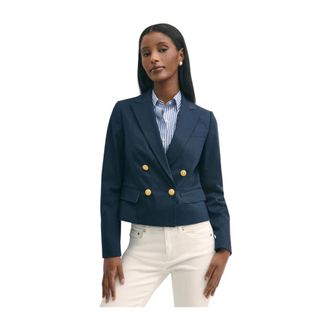 Brooks Brothers Geknipte double-breasted faille blazer - Dames - Blazers - Blauw - XS - Katoen - Jassen