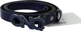 Costume National Mens Blue Leather Logo Skinny Fashion Belt