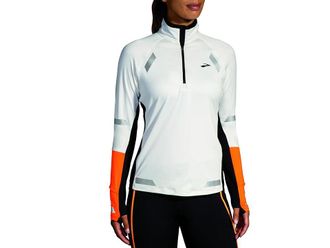Brooks Run Visible 1/2 Zip 2.0 Womens Jacket Ecru/Fluoro Flash/Black : XS, Polyester/Spandex
