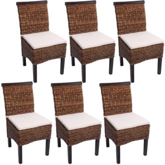 Hhg Set 6x sedie intreccio di banano eleganti soggiorno sala pranzo M45 gambe scure con cuscini