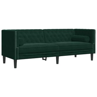 vidaXL Vidaxl - Sof&aacute; Chesterfield 3 Plazas Con Cojines Terciopelo Verde Oscuro