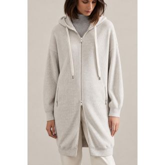 Brunello Cucinelli WomenS Marble Wool Longline Zip Hoodie Sweater, Size XL