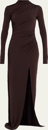 Sally Lapointe Ruched Mock-Neck Jersey Column Gown