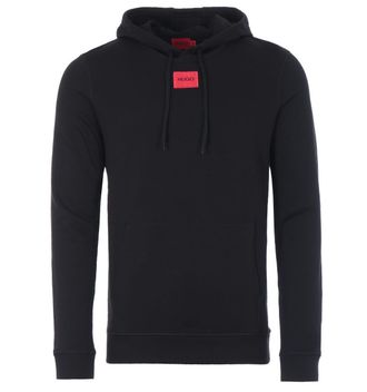 HUGO BOSS Hugo Mens Logo Patch Sustainable Hooded Sweatshirt - Black material_cotton - Size Large