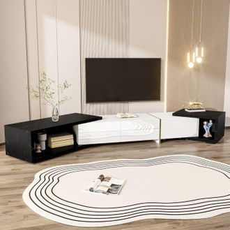 OEM Mueble De Tv Moderno, De Longitud Variable (140-260 Cm), Giratorio, Con 3 Puertas, Mueble De Sal&oacute;n, Negro Y Blanco