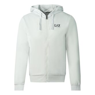 Emporio Armani Witte hoodie met rits en EA7-logo op de borst