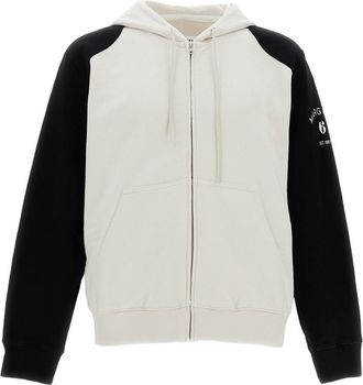 Maison Margiela White Black Cotton Panelled Zip Hoodie