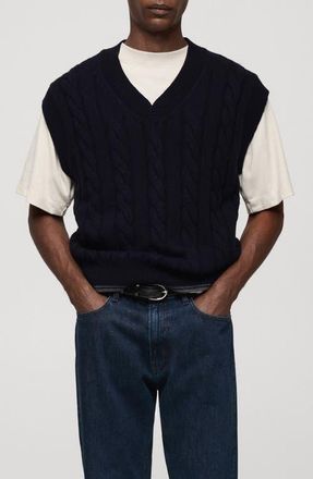 Mango Cable Stitch Sweater Vest in Dark Navy at Nordstrom, Size Medium