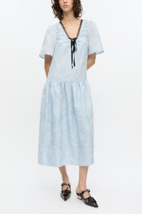 Ganni Blue Textured Cloque Midi Dress - Size 32