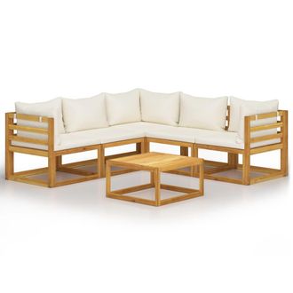vidaXL Muebles De Jard&iacute;n 6 Pzas Cojines Crema Madera Maciza De Acacia Vidaxl