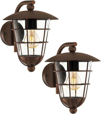 Loops 2 PACK IP44 Outdoor Wall Light Brown Fisherman Lantern 1x 60W E27 Porch Lamp