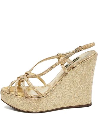 Dolce & Gabbana 110mm glitter wedge sandals - Gold