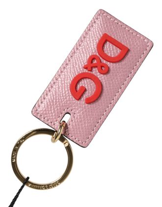 Dolce & Gabbana Roze Kalfsleren Logo Metaal Ring Heren Sleutelhanger Sleutelhanger