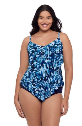 Trimshaper Ronnie 2 Tier Ruffle Tankini Swimsuit Top in Underwater Tie Dye at Nordstrom, Size 14