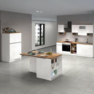 Dmora Dmora - Cocina Completa Baptiste, Conjunto De Cocina Modular, Cocina Modular Con M&uacute;ltiples Elementos, 100% Made In Italy, Blanco Brillo Y Roble