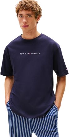 Tommy Hilfiger Mens Short Sleeve Round Neck Logo T-Shirt, Blue (Desert Sky), L