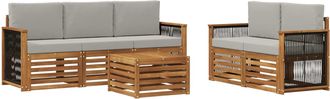 vidaXL Conjunto De Sof&aacute;s De Exterior 6 Uds. Natural Y Gris Claro Vidaxl